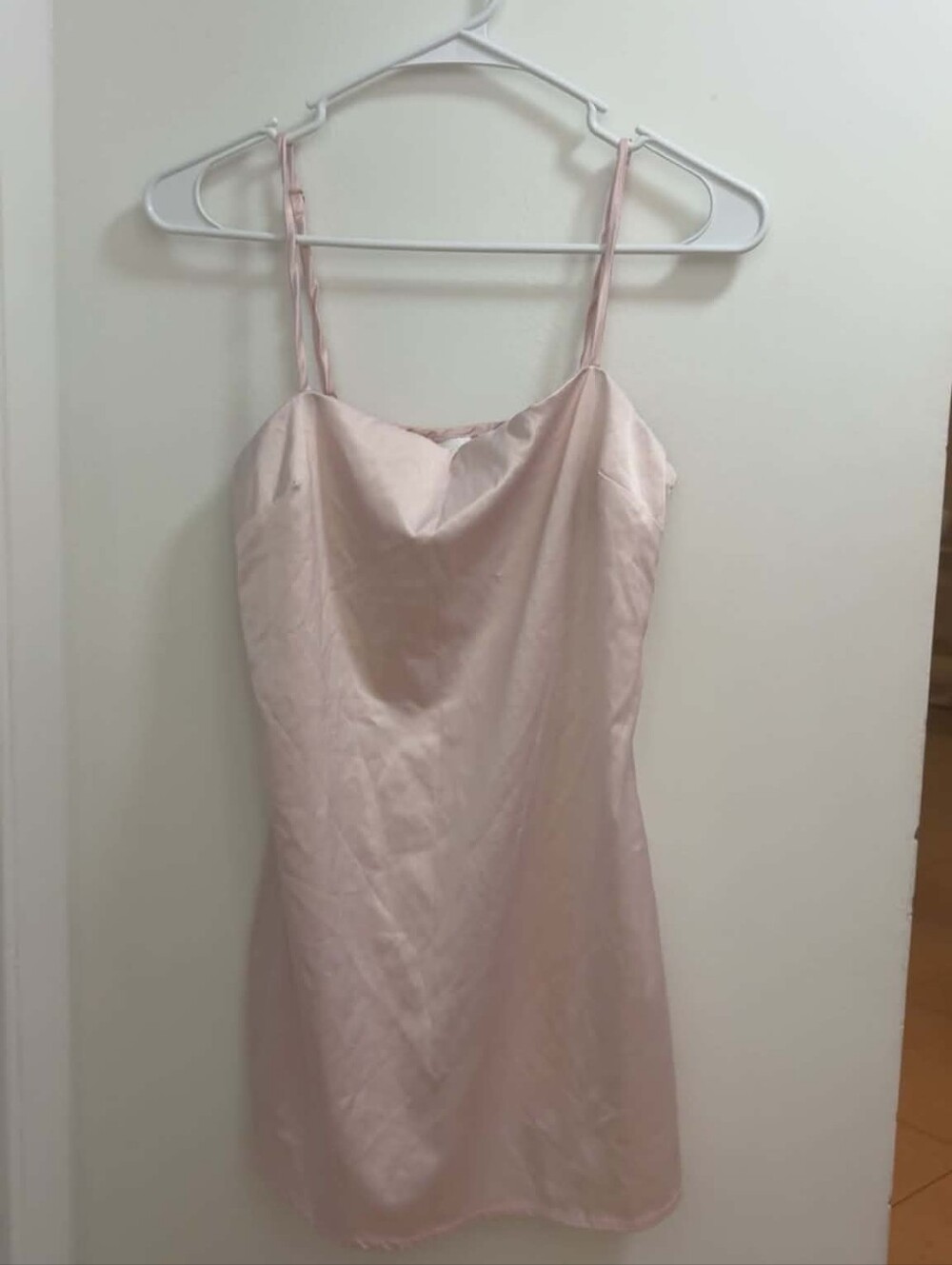 Pink Slip-on Satin Dress, S